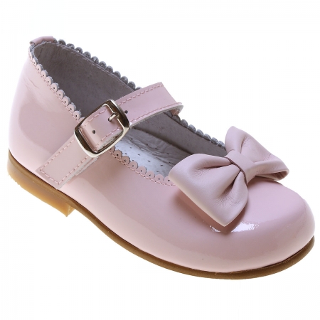 Girls Pink Mary Jane Shoes Scallop Bow Patent
