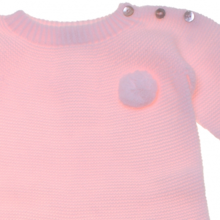 Baby Girls Pink Knitted Two Piece Set Decorated By Pom Pom #2