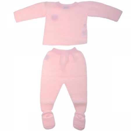 Baby Girls Pink Knitted Two Piece Set Decorated By Pom Pom #3