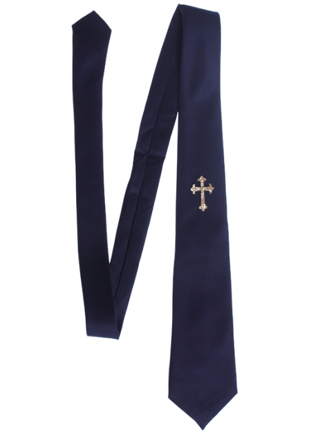 Navy Holy communion tie with a cross