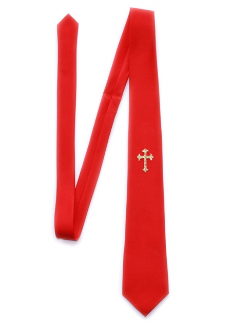 Red communion tie with a cross