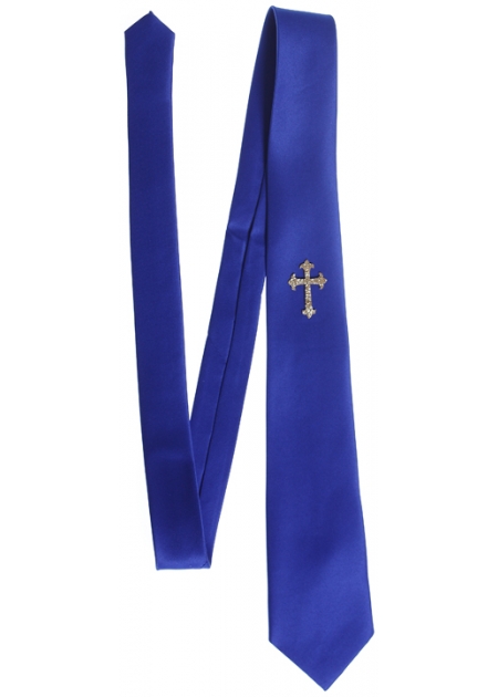 Royal blue communion tie with a cross