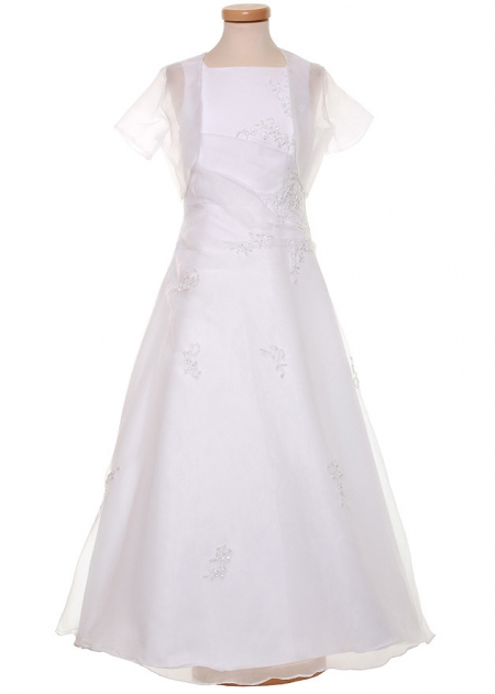 Embroidered Communion Dress With Net Bolero and Dolly Bag