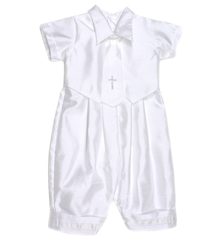 Baby boys christening outfits romper suit in white with a cross tie #2