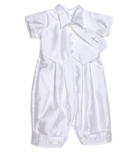 Baby boys christening outfits romper suit in white with a cross tie #3