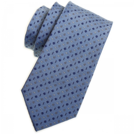 Boys fashion tie in blue with navy and gold dots