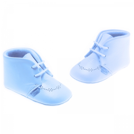 Spanish Cuquito Baby Boys Blue Shoes In Soft Leather With Lace Up #2