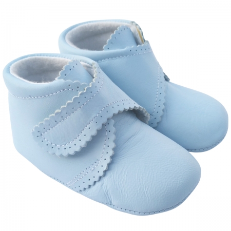 Spanish Cuquito Baby Boys Blue Shoes Soft Leather Velcro Closing