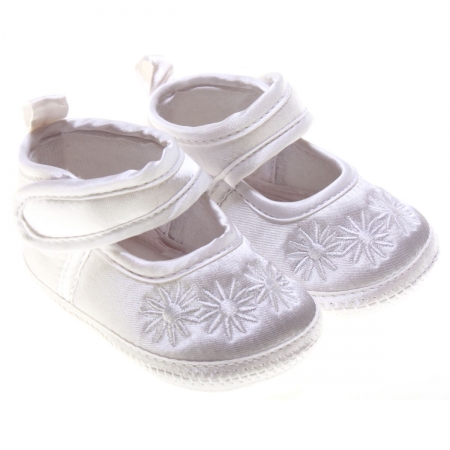 Daisy flowers baby girls white christening shoes
