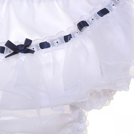 Baby Girls White Navy Frilly Knickers With Organza #2
