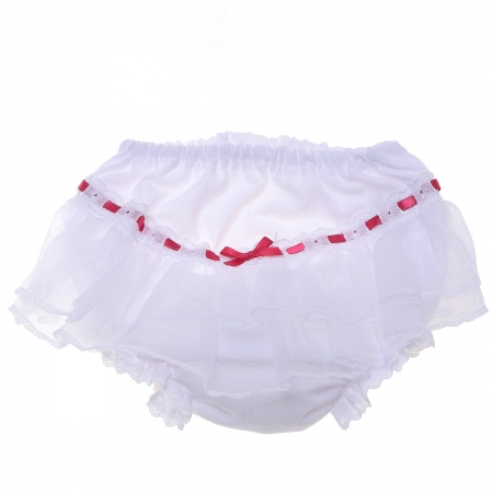 White Lace Red Ribbon Baby Girls Frilly Knickers