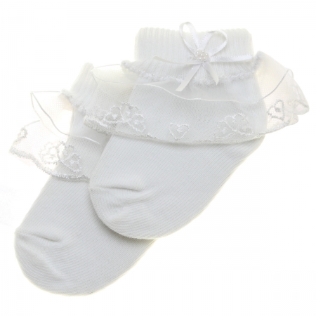 Belle lace frilly socks in white with white lace trim