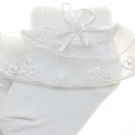 Belle lace frilly socks in white with white lace trim #2