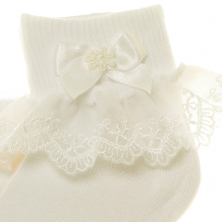 Ivory Flowers Blossom Frilly Lace Socks For Babies Toddlers And Junior Girls #2