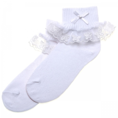Butterfly Lace Girls Frilly Socks In White