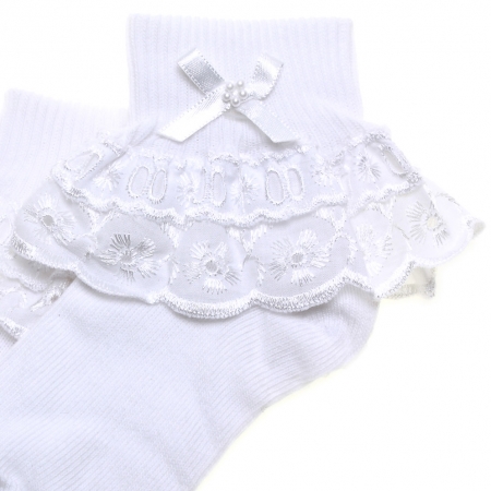 Cascade flower embroidered frilly socks in white #2
