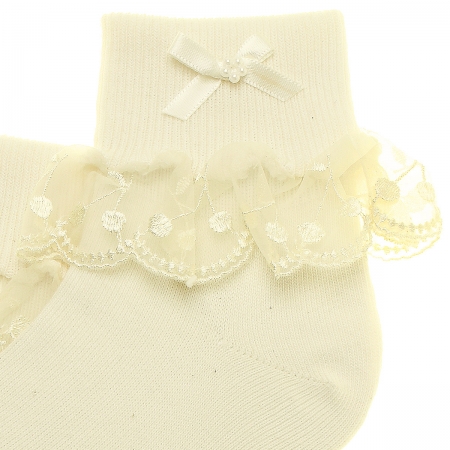 Cherry Lace Girls Ivory Frilly Socks With Bow #2