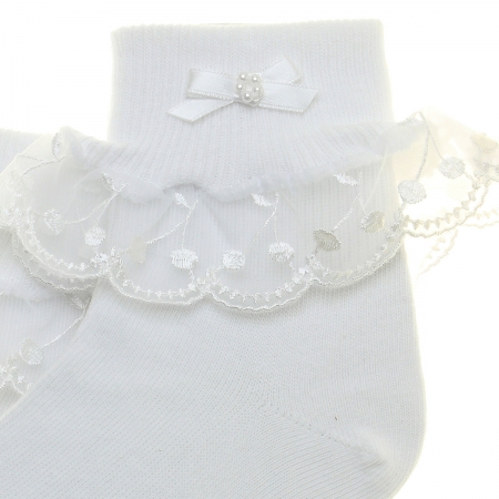 Cherry Lace White Frilly Socks With Bow #2