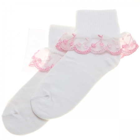 Cherry Lace White And Pink Frilly Socks