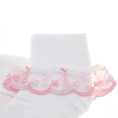 Cherry Lace White And Pink Frilly Socks #2