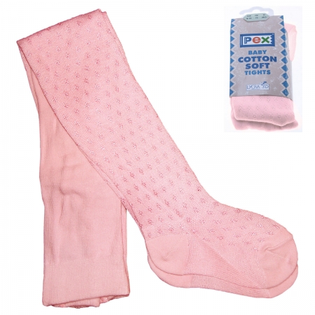 Baby girl pink tights in cherubs pattern