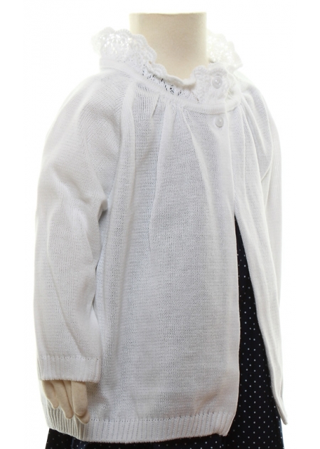 Crochet trim Baby Girls White Cardigan #2