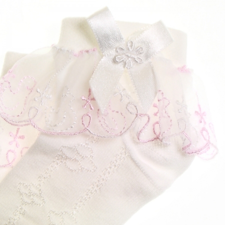 Girls cotton lacy socks with duck patterns off white pink #2