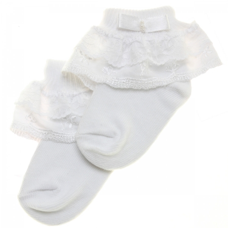 Girl frilly socks with floral lace and bow