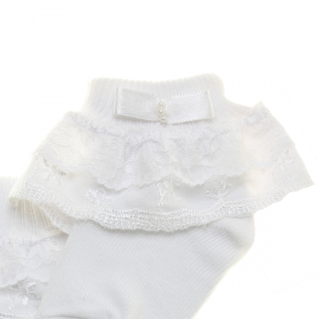 Girl frilly socks with floral lace and bow #2
