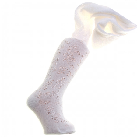 PEX Baby girls white tights in floral pattern