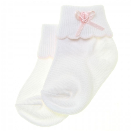 White Socks With Pink Scallop Edge and Pink Bow