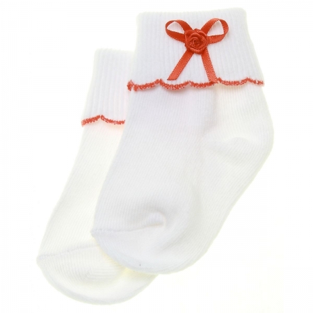 White Socks With Red Scallop Edge and Red Bow
