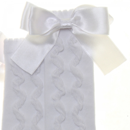 Girls Knee High Ruffle Pattern White Bow Socks #2