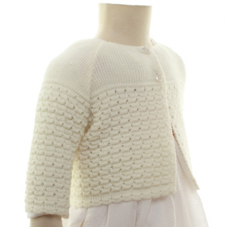 Baby Girls Ivory Bolero With Honeycomb Knitted Pattern #3