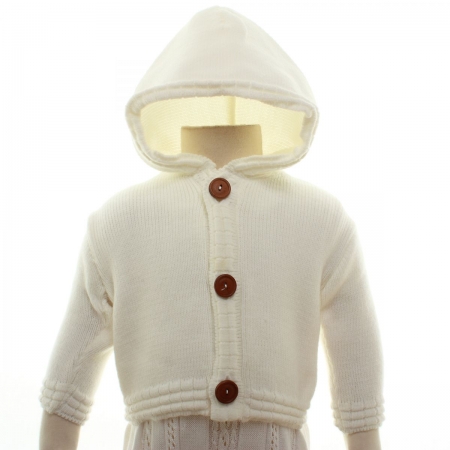 Made in UK Hooded Baby Boys Ivory Cardigan