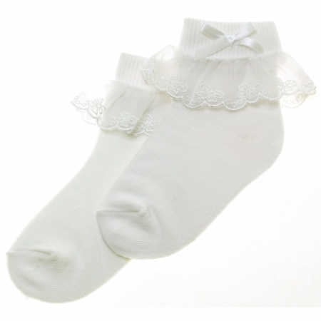 Beautiful Bow Lace Pattern Girls Ivory Frilly Socks