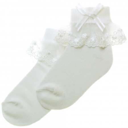 PEX Kids Pretty Ivory Rose Lace Girls Ivory Frilly Socks