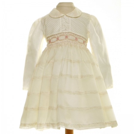 SALE Kelley Ivory Smocked Dress With Pink Embroideries