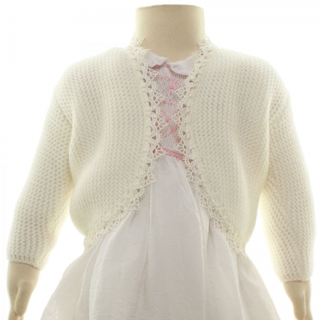 Thick Ivory Baby Bolero With Lace Trim