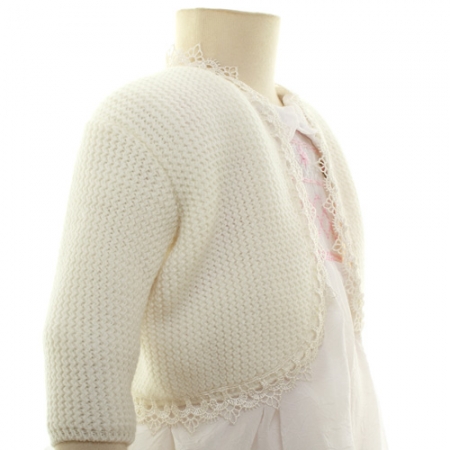 Thick Ivory Baby Bolero With Lace Trim #3