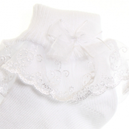 Girl white frilly socks with ladybird pattern #2