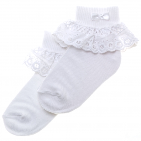 Girls White Frilly Socks with Uniquely Beautiful Lattice Lace