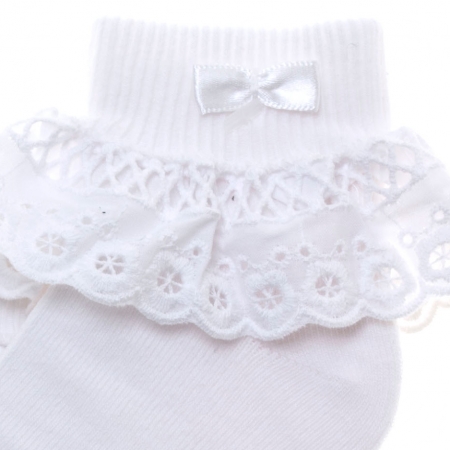 Girls White Frilly Socks with Uniquely Beautiful Lattice Lace #2