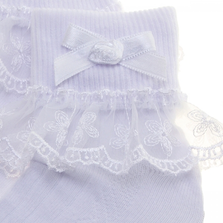 Girls White New Daisy Lace Socks With Bow #2