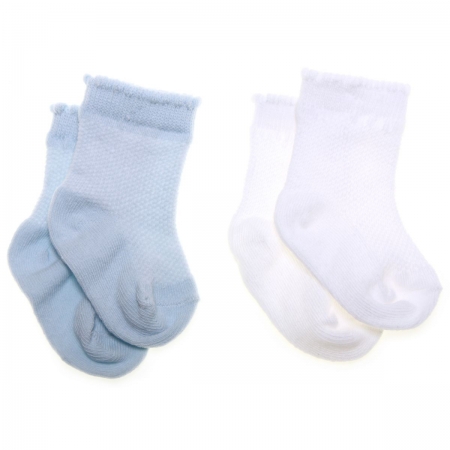 Cotton rich 2 pairs white and pale blue baby boys socks