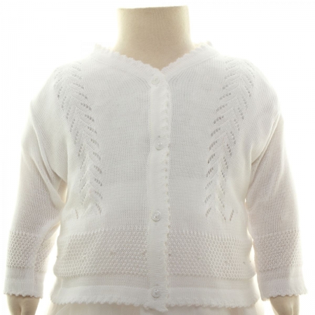 Baby Girls White Cardigan With Patterns And Beads In 100% cotton