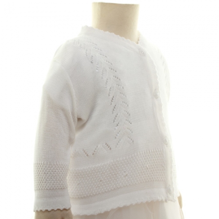 Baby Girls White Cardigan With Patterns And Beads In 100% cotton #2