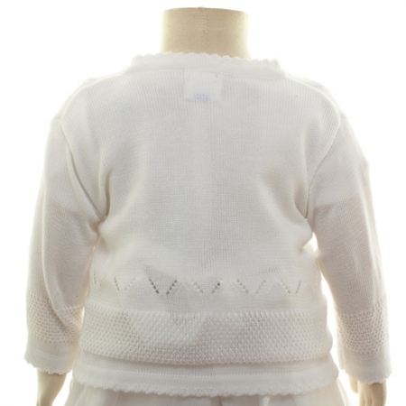 Baby Girls White Cardigan With Patterns And Beads In 100% cotton #3