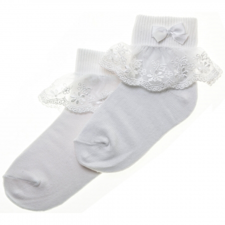 Stunning Poppy Rose Lace Girls White Frilly Socks