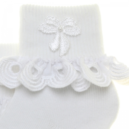 Premium Baby And Toddler Girls Cotton Socks with Ringlet Trims Bow and Beads #2